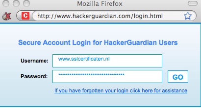 Inloggen op website HackerGuardian