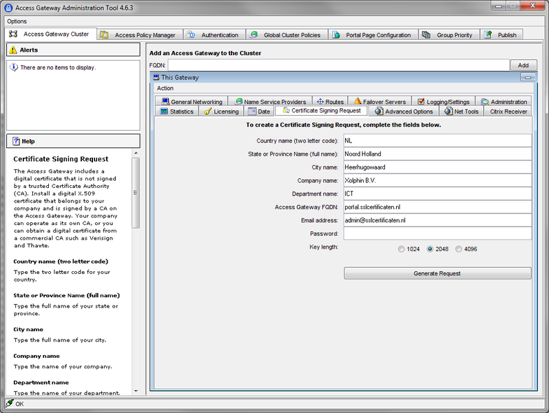 Citrix Access Gateway - Aanmaken CSR