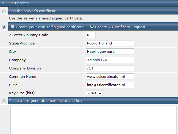 DirectAdmin - Aanmaken CSR