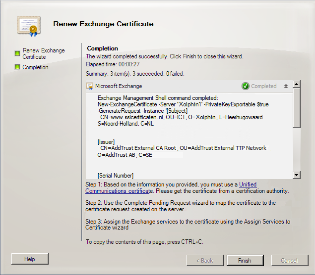 Exchange 2010 - Verlengen certificaat