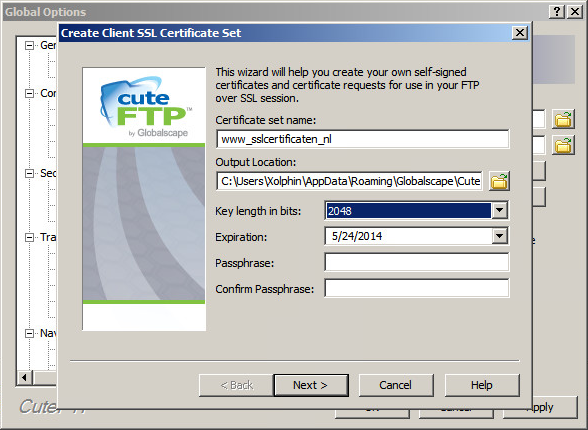 CuteFTP 9.x - Aanmaken CSR