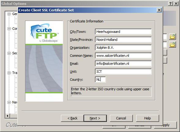 CuteFTP 9.x - Aanmaken CSR