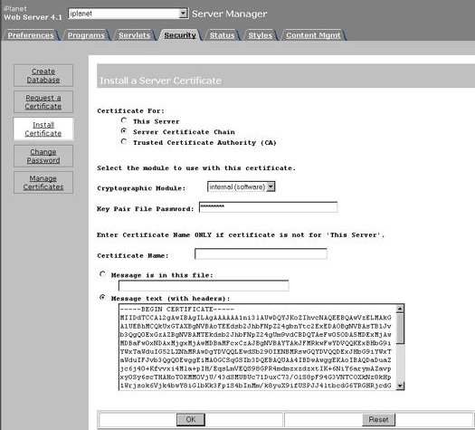 iPlanet - installatie certificaat