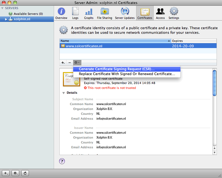 Apple OS X Server 10.6 - Aanmaken CSR