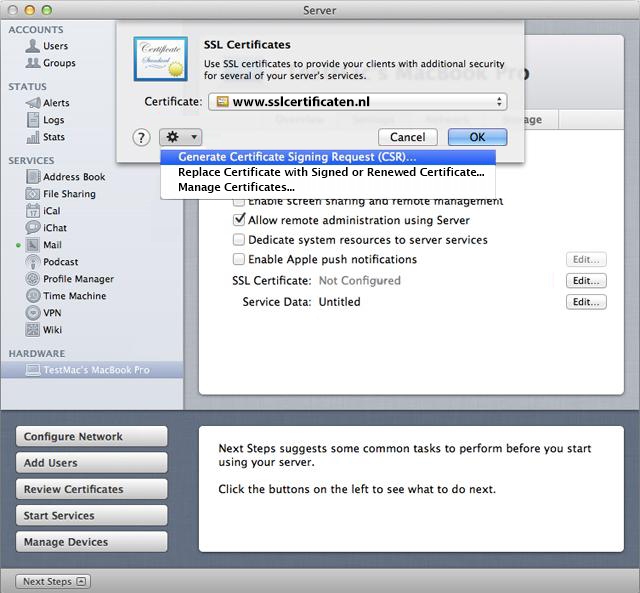 Apple OS X Server 10.7 (Lion) en 10.8 (Mountain Lion) - Aanmaken CSR