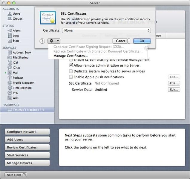 Apple OS X Server 10.7 (Lion) en 10.8 (Mountain Lion) - Aanmaken CSR