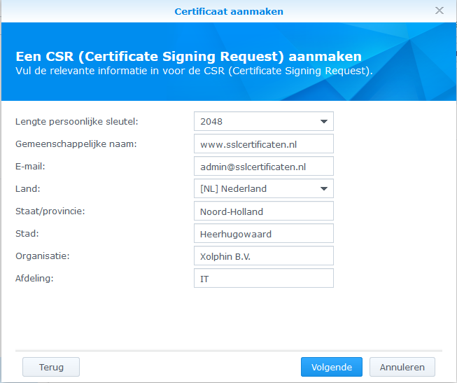 Synology DSM6 - Aanmaken CSR