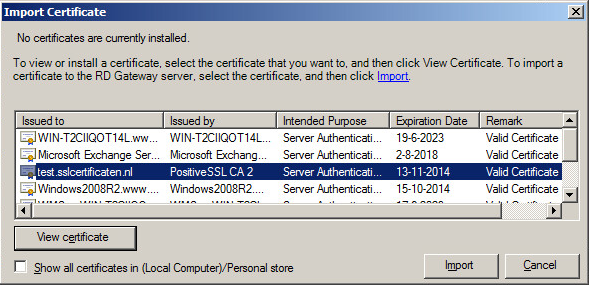 Windows 2008R2 RD Gateway - Installeren SSL certificaat