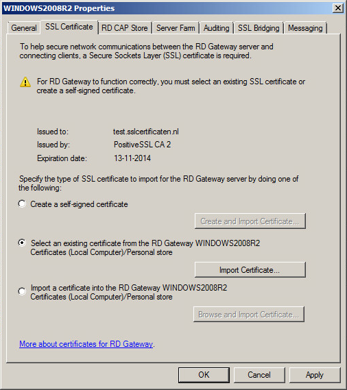 Windows 2008R2 RD Gateway - Installeren SSL certificaat