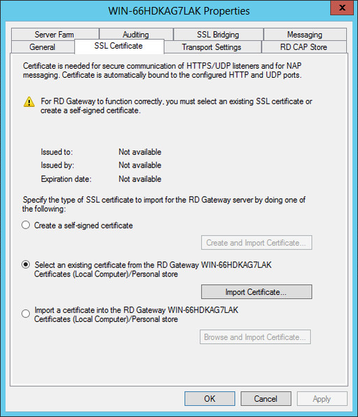 Windows 2012 RB Gateway - Installatie certificaat