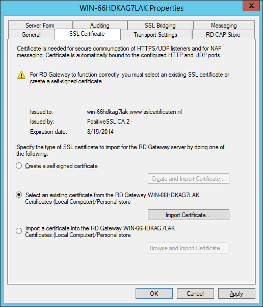Windows 2012 RB Gateway - Installatie certificaat