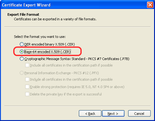 certificate export wizard